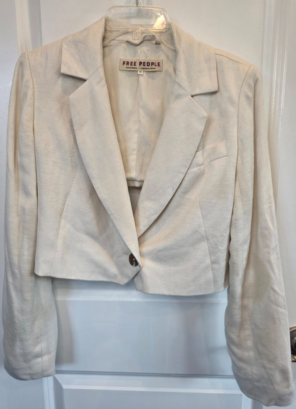 Free People Cropped Blazer Women's XS Cream Linen Blend Cutout Back Tailored